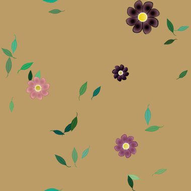 Yeşil yapraklı soyut çiçekler pürüzsüz arkaplan, vektör illüstrasyonu