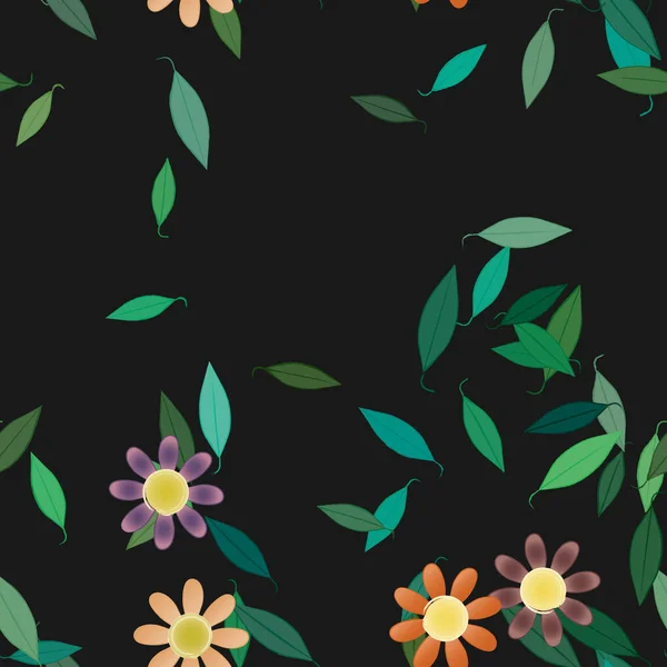 Flores Con Hojas Fondo Sin Costuras Ilustración Vectorial — Archivo Imágenes Vectoriales