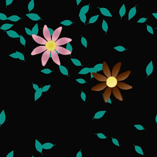 Flores Abstractas Con Hojas Verdes Fondo Sin Costuras Ilustración Vectorial — Vector de stock