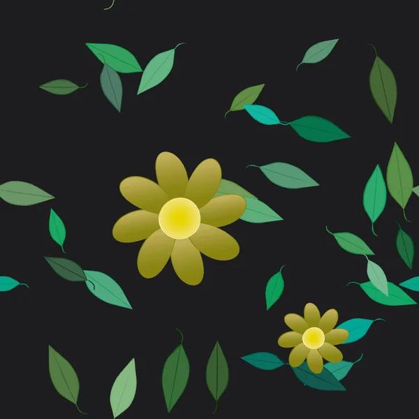 Flores Com Folhas Sem Costura Fundo Ilustração Vetorial — Vetor de Stock