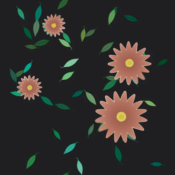 Flores Abstractas Con Hojas Verdes Fondo Sin Costuras Ilustración Vectorial — Archivo Imágenes Vectoriales