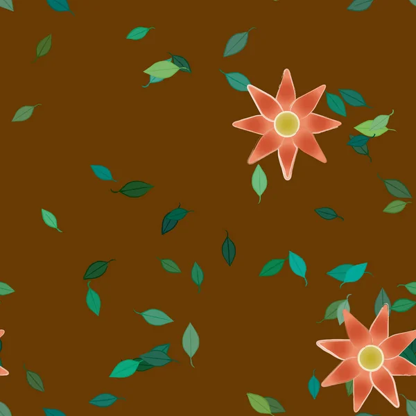 Flores Abstractas Con Hojas Verdes Fondo Sin Costuras Ilustración Vectorial — Vector de stock