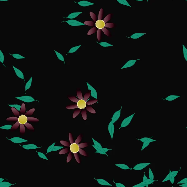 Fleurs Avec Feuilles Fond Sans Couture Illustration Vectorielle — Image vectorielle