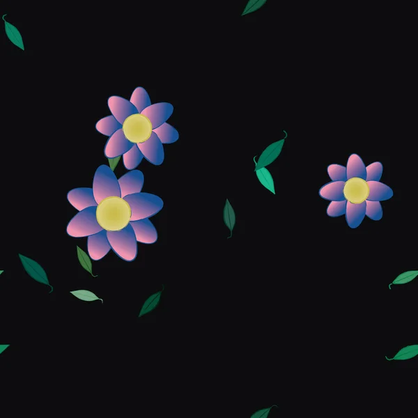 Hermosa Composición Con Flores Colores Simples Hojas Verdes Ilustración Vectorial — Vector de stock