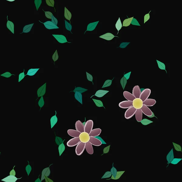 Composición Libre Con Flores Colores Simples Hojas Verdes Para Papel — Vector de stock