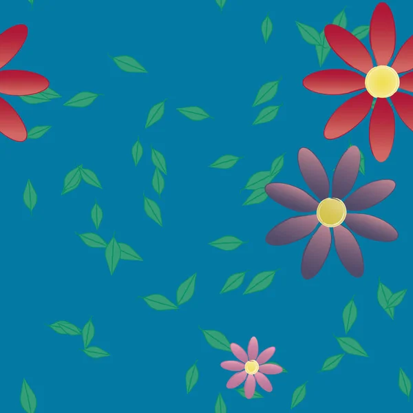 Fleurs Avec Des Feuilles Vertes Fond Sans Couture Illustration Vectorielle — Image vectorielle