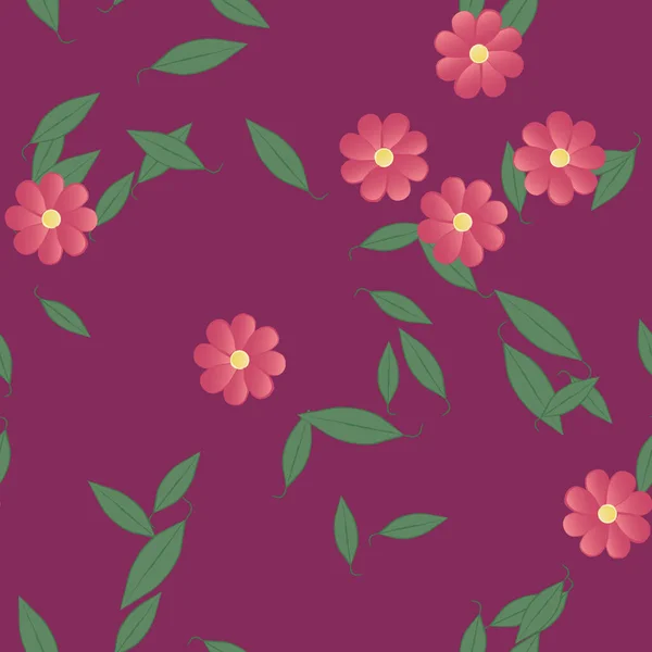 Flores Com Folhas Sem Costura Fundo Ilustração Vetorial — Vetor de Stock