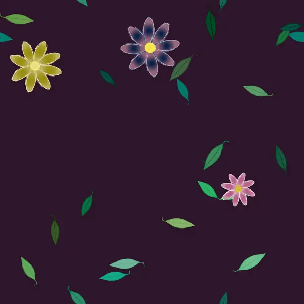 Fleurs Abstraites Avec Feuilles Vertes Fond Sans Couture Illustration Vectorielle — Image vectorielle