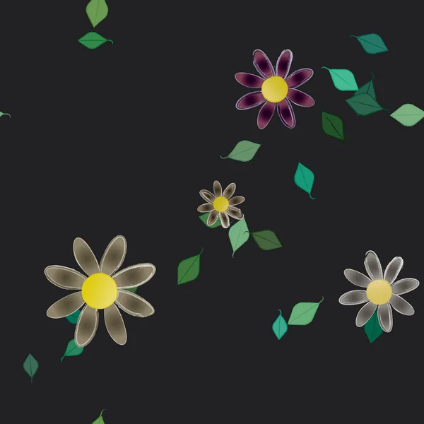 Fleurs Abstraites Avec Feuilles Vertes Fond Sans Couture Illustration Vectorielle — Image vectorielle