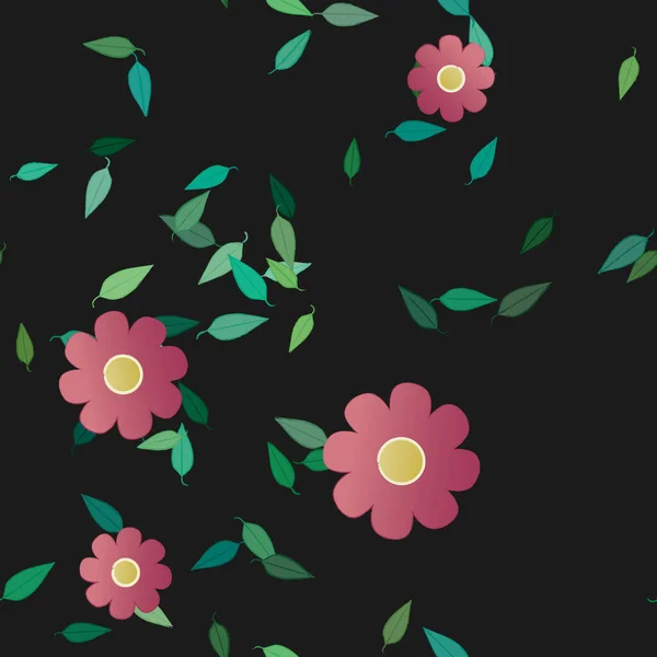 Composição Livre Com Flores Coloridas Simples Folhas Verdes Para Papel — Vetor de Stock