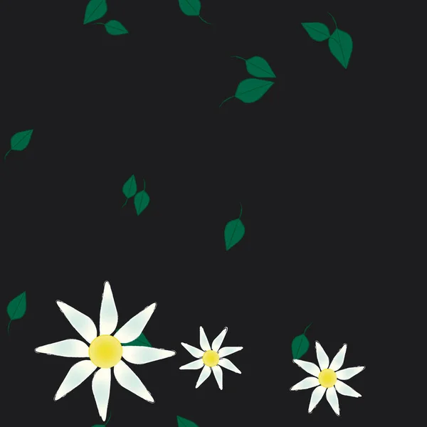 Abstrakte Blumen Mit Grünen Blättern Nahtloser Hintergrund Vektorillustration — Stockvektor