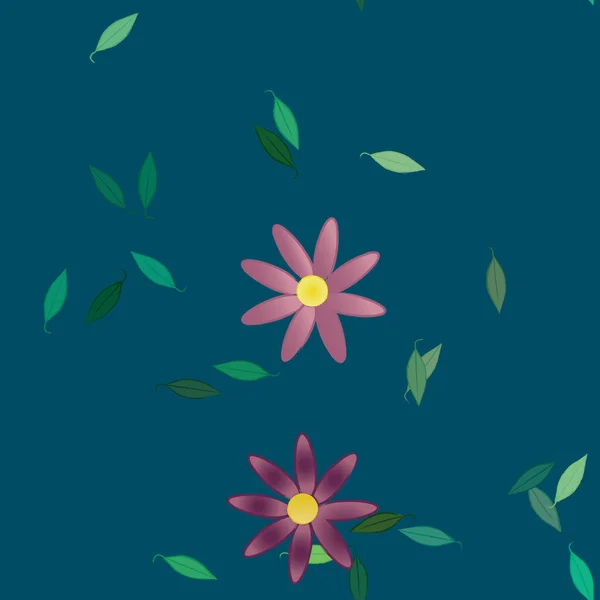 Flores Con Hojas Fondo Sin Costuras Ilustración Vectorial — Archivo Imágenes Vectoriales