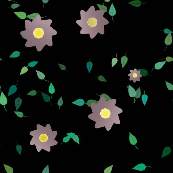 Flores Abstractas Con Hojas Verdes Fondo Sin Costuras Ilustración Vectorial — Archivo Imágenes Vectoriales