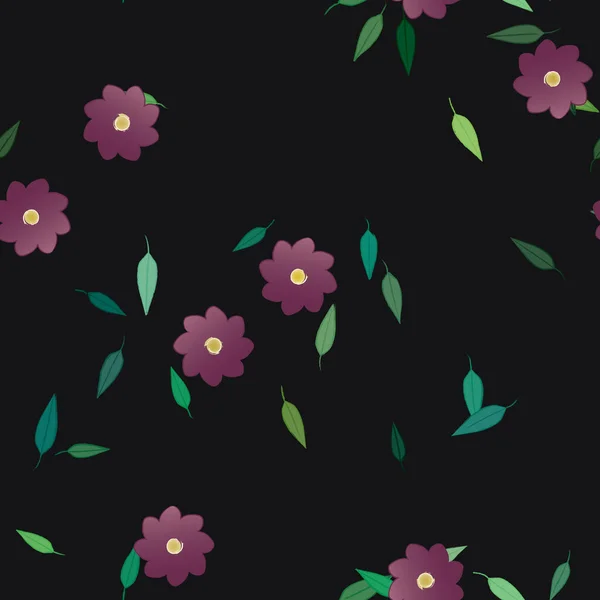 Composição Bonita Com Flores Coloridas Simples Folhas Verdes Ilustração Vetorial — Vetor de Stock