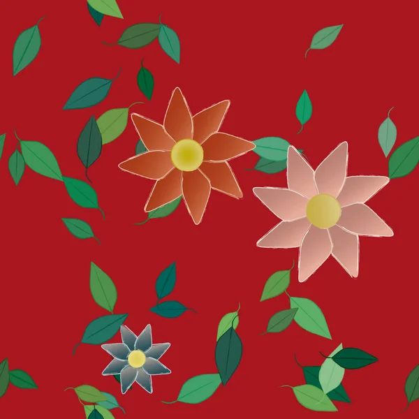 Flores Abstractas Con Hojas Verdes Fondo Sin Costuras Ilustración Vectorial — Vector de stock