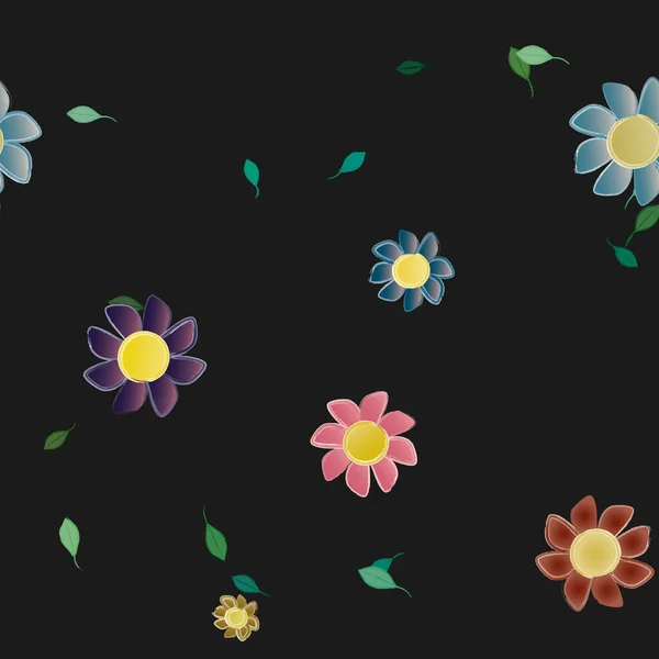 Fleurs Abstraites Avec Feuilles Vertes Fond Sans Couture Illustration Vectorielle — Image vectorielle