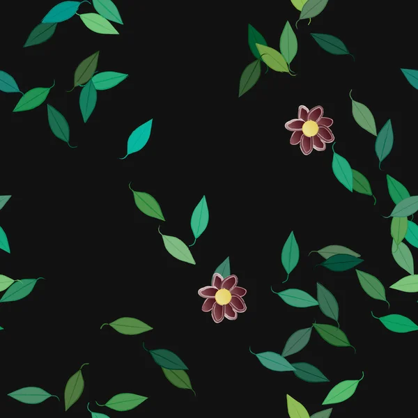 Flores Con Hojas Fondo Sin Costuras Ilustración Vectorial — Vector de stock