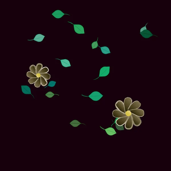 有绿叶无缝背景的抽象花 矢量图解 — 图库矢量图片