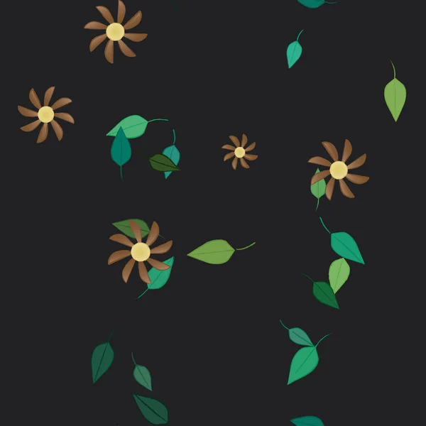 Красивая Композиция Простыми Цветными Цветами Зелеными Листьями Векторная Иллюстрация — стоковый вектор