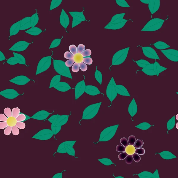 Composición Libre Con Flores Colores Simples Hojas Verdes Para Papel — Archivo Imágenes Vectoriales