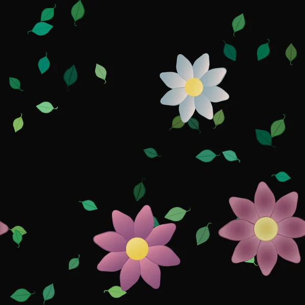 Flores Abstractas Con Hojas Verdes Fondo Sin Costuras Ilustración Vectorial — Archivo Imágenes Vectoriales