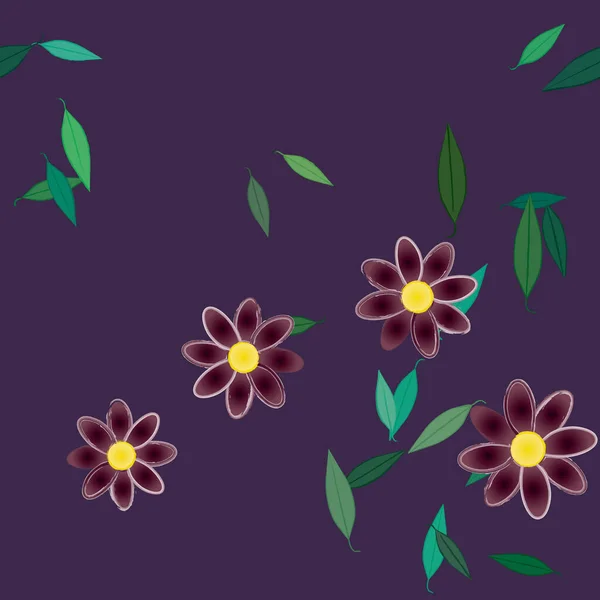 Fleurs Abstraites Avec Feuilles Vertes Fond Sans Couture Illustration Vectorielle — Image vectorielle