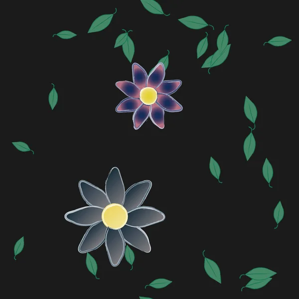 Flores Con Hojas Fondo Sin Costuras Ilustración Vectorial — Archivo Imágenes Vectoriales