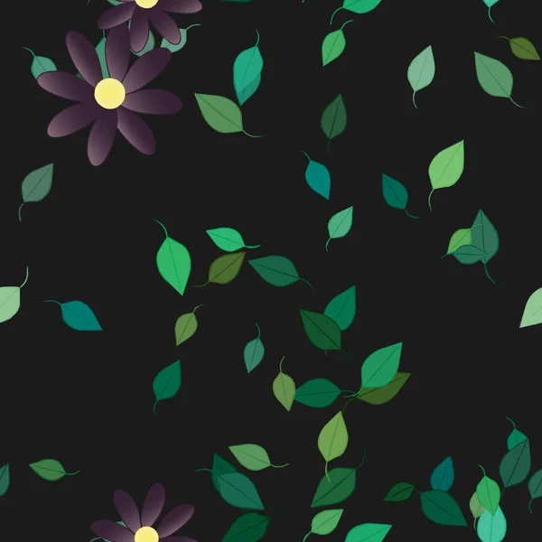 Flores Con Hojas Fondo Sin Costuras Ilustración Vectorial — Vector de stock