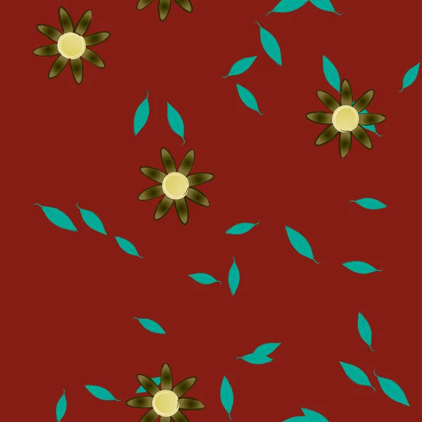 Mooie Compositie Met Eenvoudige Gekleurde Bloemen Groene Bladeren Vector Illustratie — Stockvector