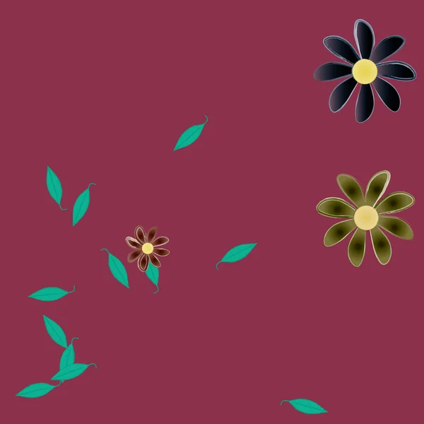 Flores Abstractas Con Hojas Verdes Fondo Sin Costuras Ilustración Vectorial — Archivo Imágenes Vectoriales