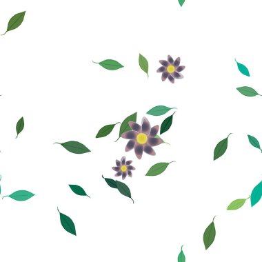 Yeşil yapraklı soyut çiçekler pürüzsüz arkaplan, vektör illüstrasyonu