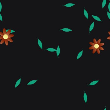 Serbest kompozisyonda yeşil yapraklı soyut çiçekler, vektör illüstrasyonu