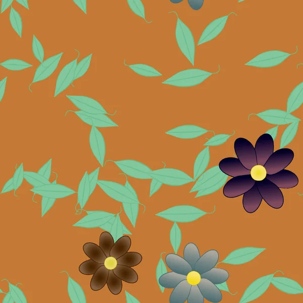 Flores Con Hojas Verdes Fondo Sin Costuras Ilustración Vectorial — Archivo Imágenes Vectoriales