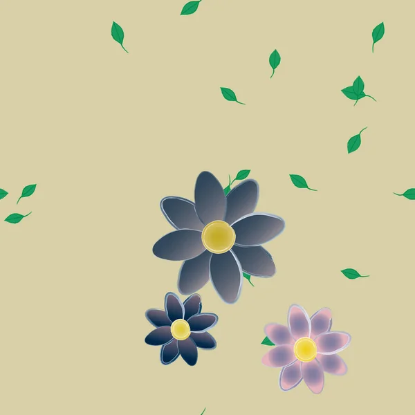 Fleurs Avec Feuilles Fond Sans Couture Illustration Vectorielle — Image vectorielle