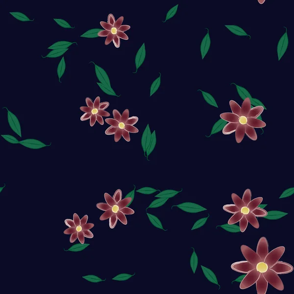 Flores Abstractas Con Hojas Verdes Fondo Sin Costuras Ilustración Vectorial — Archivo Imágenes Vectoriales