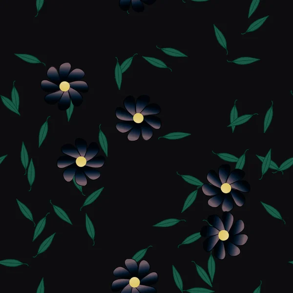 Vacker Komposition Med Enkla Färgade Blommor Och Gröna Blad Vektor — Stock vektor