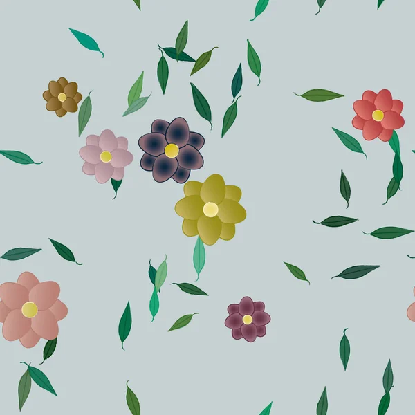 Flores Com Folhas Sem Costura Fundo Ilustração Vetorial — Vetor de Stock