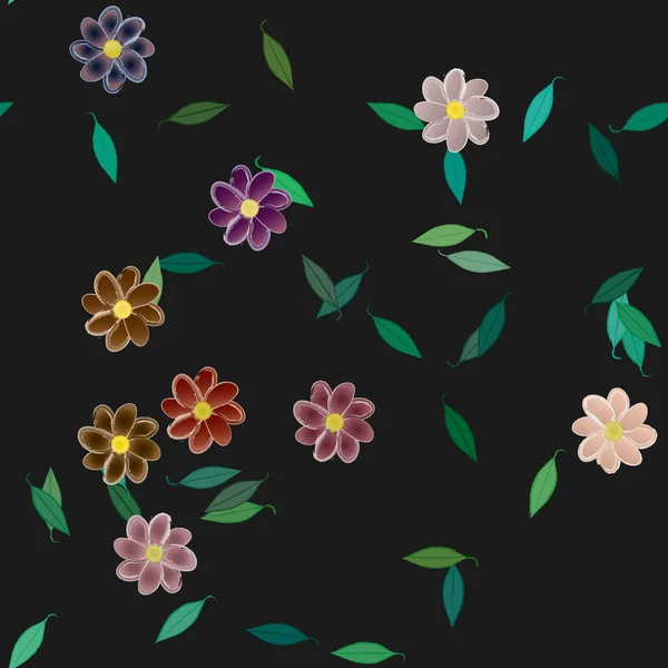 Fleurs Abstraites Avec Feuilles Vertes Fond Sans Couture Illustration Vectorielle — Image vectorielle