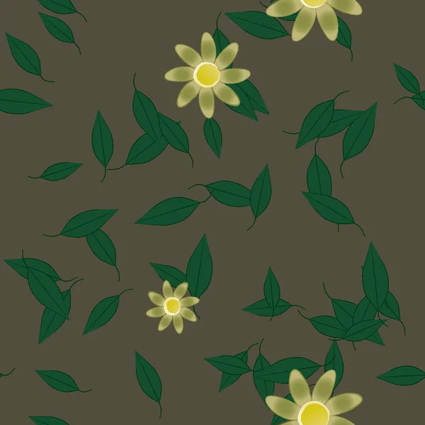 Fleurs Avec Feuilles Fond Sans Couture Illustration Vectorielle — Image vectorielle