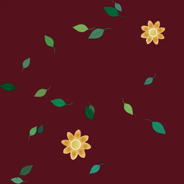 Composición Libre Con Flores Colores Simples Hojas Verdes Para Papel — Vector de stock