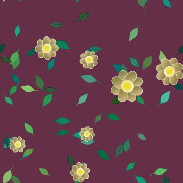 Fleurs Avec Feuilles Fond Sans Couture Illustration Vectorielle — Image vectorielle