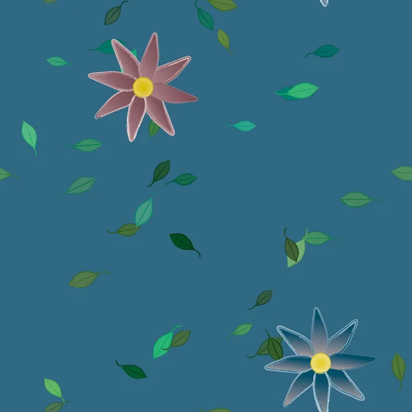 Flores Abstractas Con Hojas Verdes Fondo Sin Costuras Ilustración Vectorial — Archivo Imágenes Vectoriales