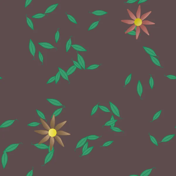 Fleurs Avec Des Feuilles Vertes Fond Sans Couture Illustration Vectorielle — Image vectorielle