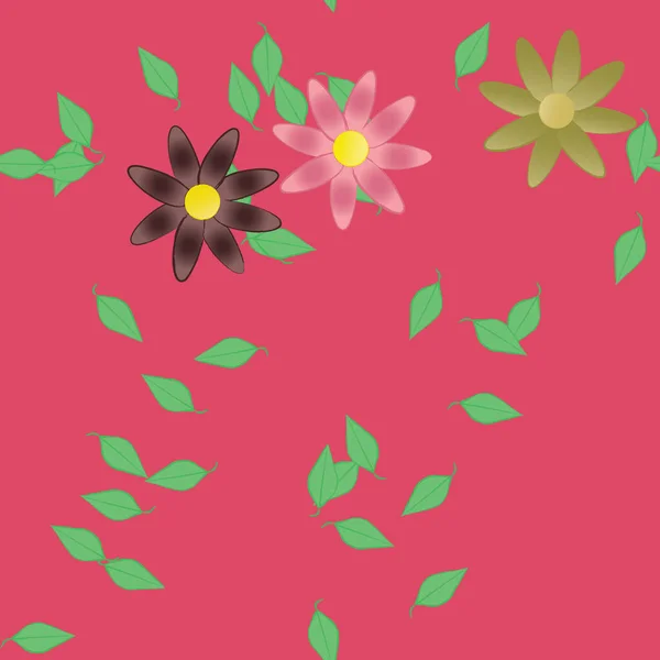 Flores Con Hojas Fondo Sin Costuras Ilustración Vectorial — Archivo Imágenes Vectoriales