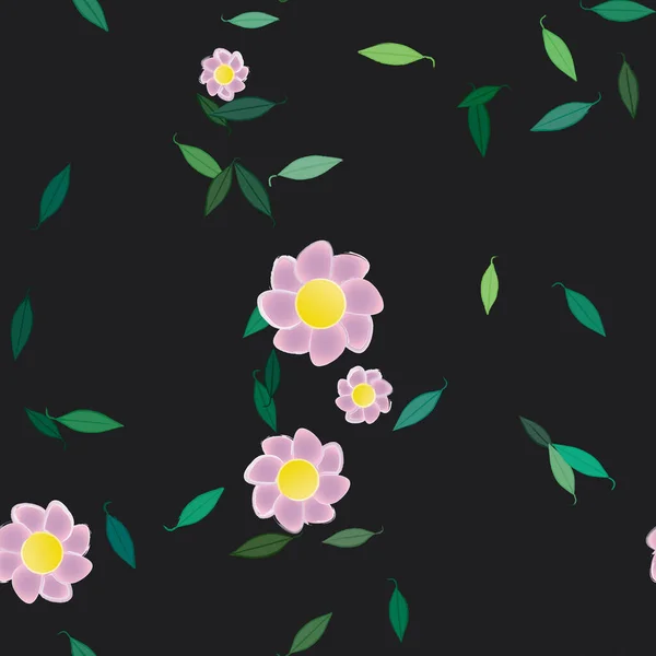 Flores Con Hojas Fondo Sin Costuras Ilustración Vectorial — Vector de stock