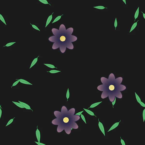 Composição Bonita Com Flores Coloridas Simples Folhas Verdes Ilustração Vetorial —  Vetores de Stock