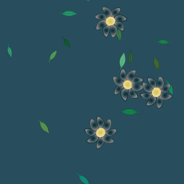 Kwiaty Zielonymi Liśćmi Bezszwowe Tło Wektor Ilustracja — Wektor stockowy
