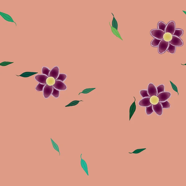 Composición Libre Con Flores Colores Simples Hojas Verdes Para Papel — Vector de stock