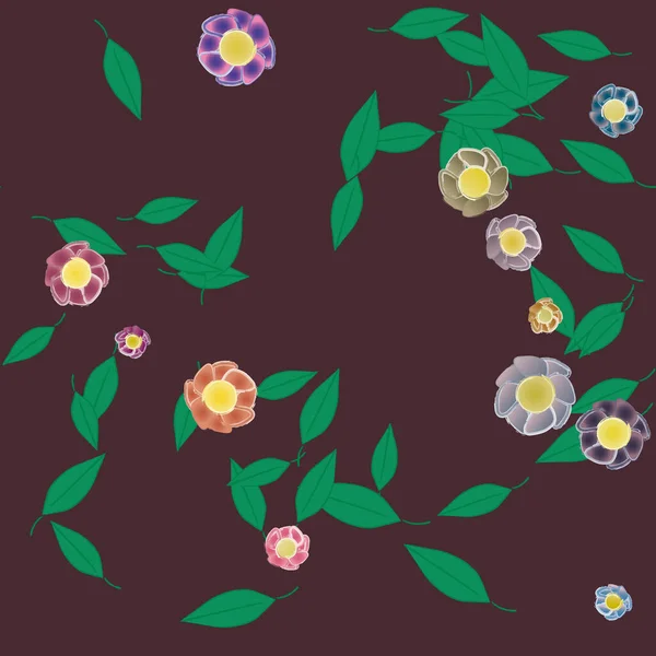 Flores Con Hojas Fondo Sin Costuras Ilustración Vectorial — Vector de stock