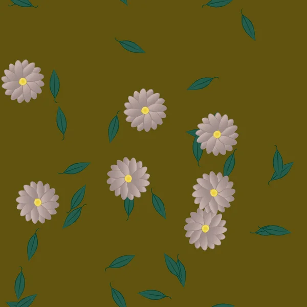 Fleurs Abstraites Avec Feuilles Vertes Fond Sans Couture Illustration Vectorielle — Image vectorielle